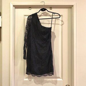 One-Sleeve Lacey Black Mini Dress